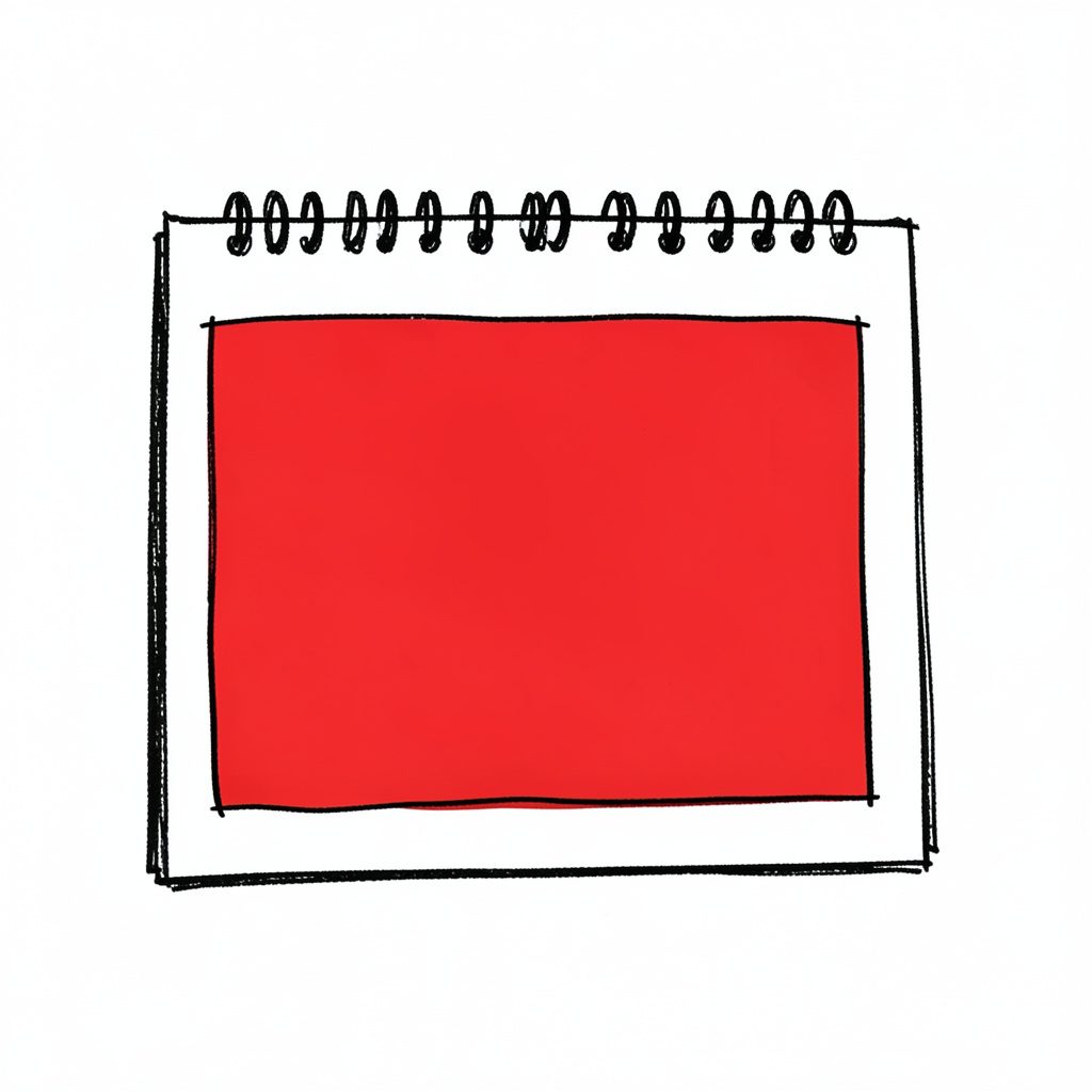 Ilustración a tinta en ocre y blanco de un calendario con fechas marcadas, sobre fondo azul claro.
